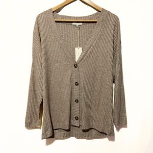 Ribbed Button-Up Cardigan - Taupe, Size XS New With Tags